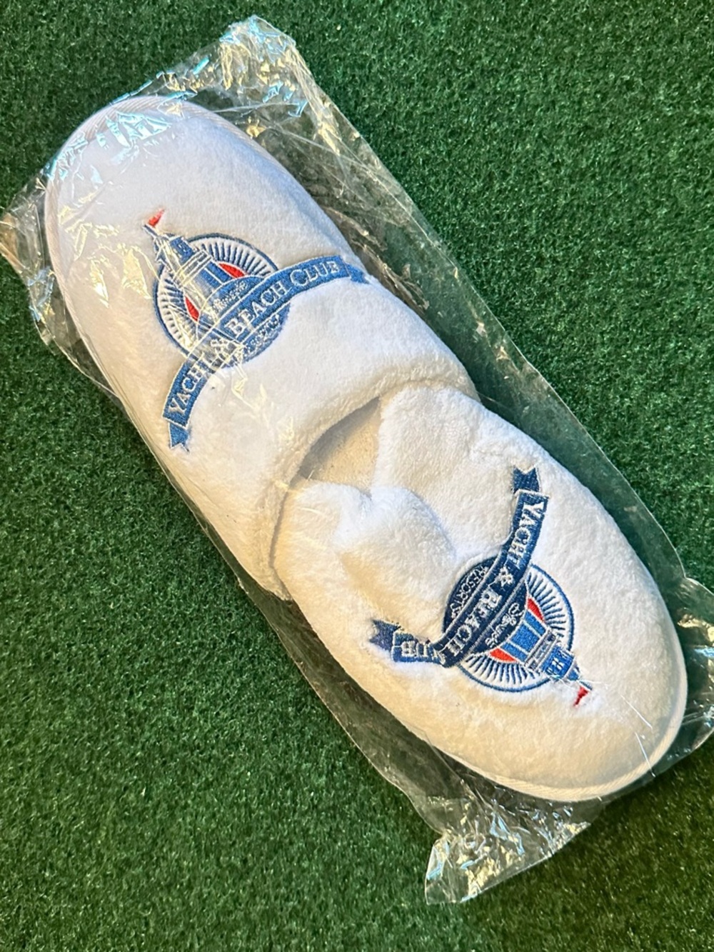 Disney White Slippers with Blue and Red Yacht & Beach Club Embroidery